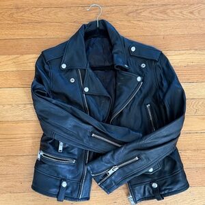 Black Kifcer Leather Biker Jacket, Silver Hardware, Size M